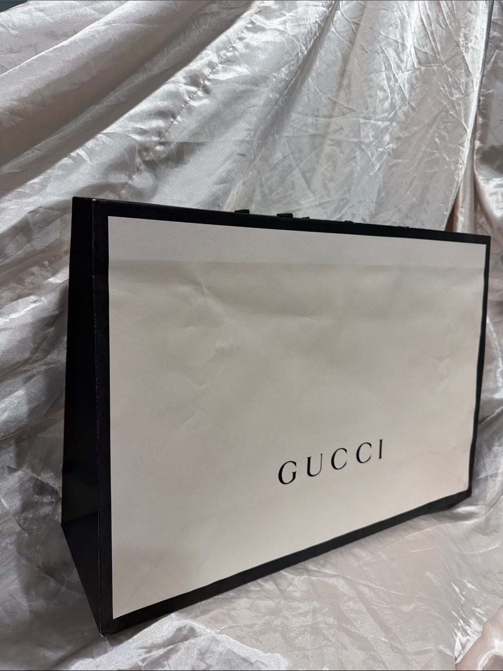 Gucci White Shopping Bag with Black Trim and Handles